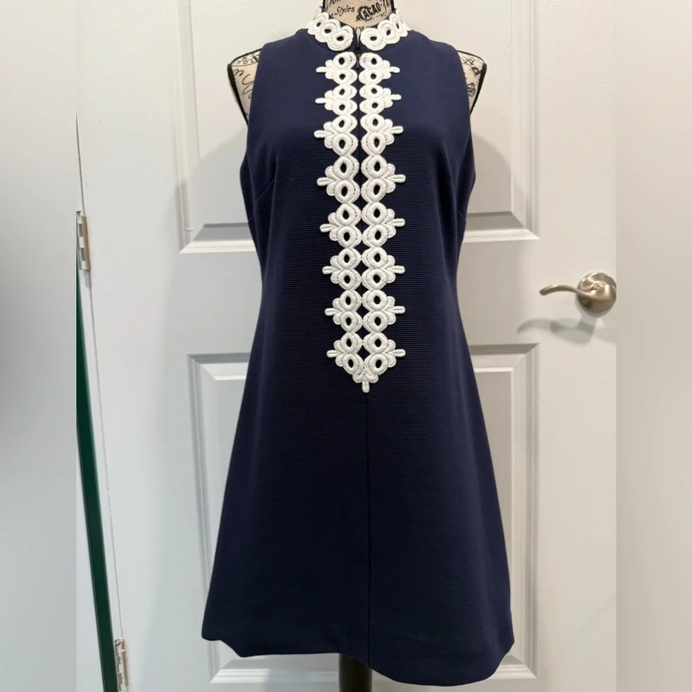 Lilly Pulitzer Navy Dress with White Embroidered Accents - Picture 1 of 8